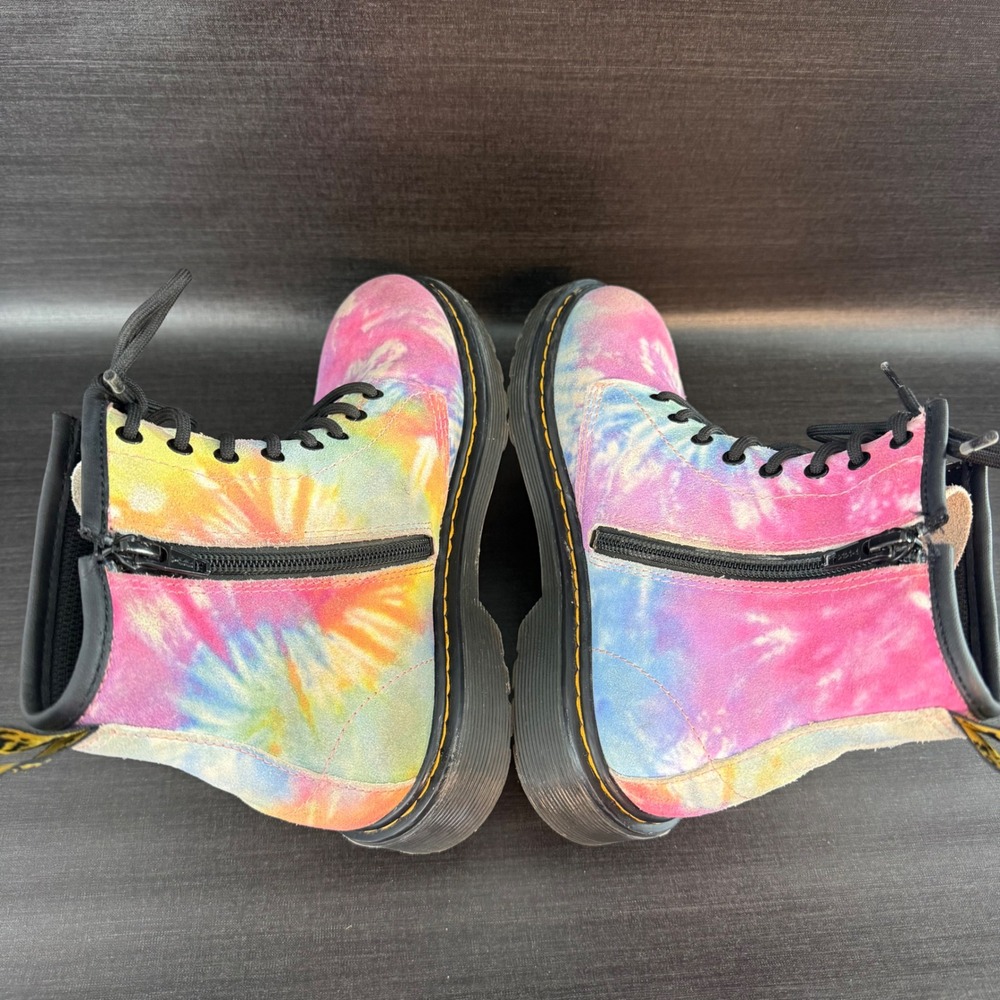 Dr. Martens 1460 Kids size 3 Tie Dye Suede Ankle Pink Yellow Blue Shoes Boots - Picture 8 of 10